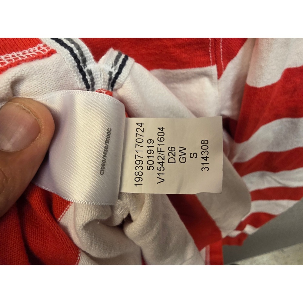 Lands End Mens Red White Striped Long Sleeve Rugby Polo Shirt Small 34-36 501919 - Picture 6 of 7